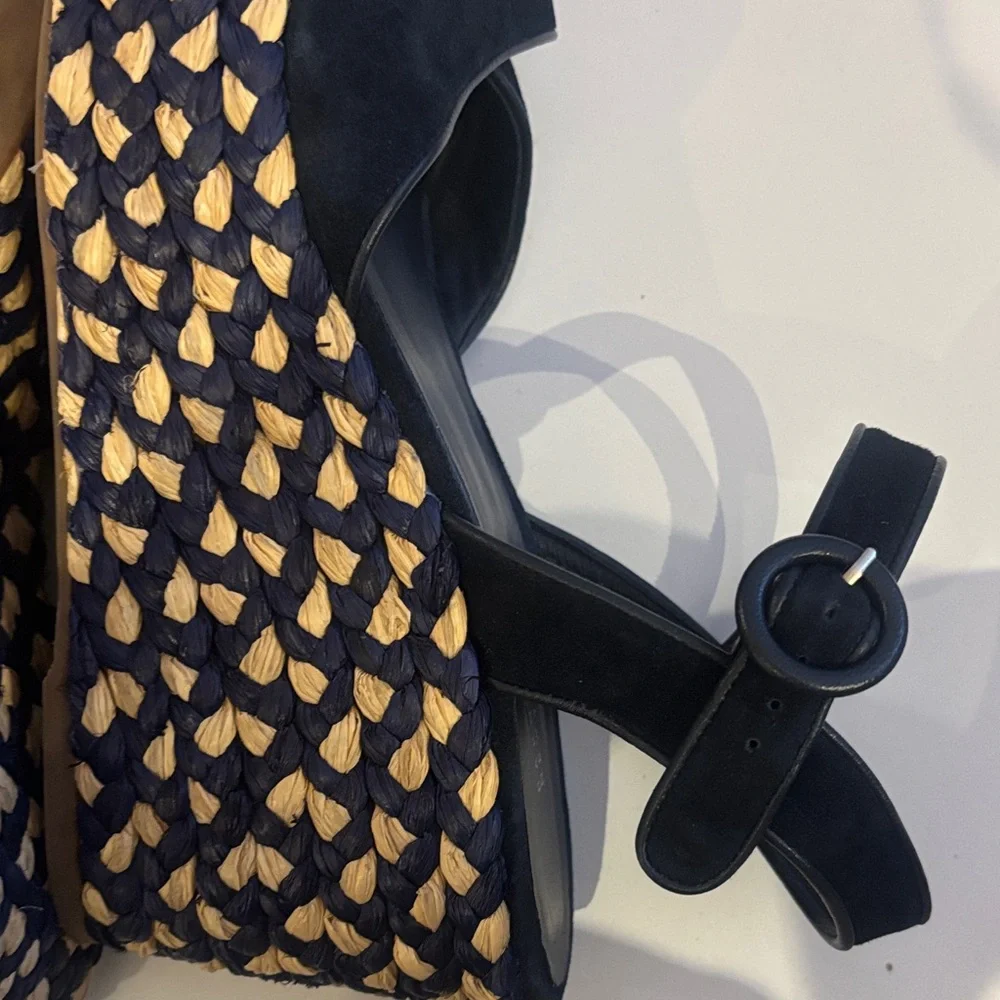 Barneys New York Navy and Beige Espadrille Sandals